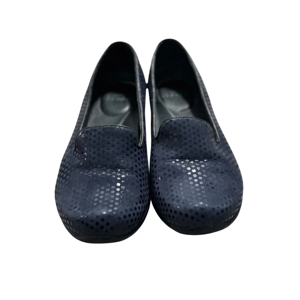 Dansko Navy Blue Metallic Polka Dot Slip On Loafers‎ Flats Size 38